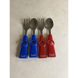 Fuel by Trudeau 4 Piece Travel Cutlery Set Stainless Steel Forks Spoons Red Blue